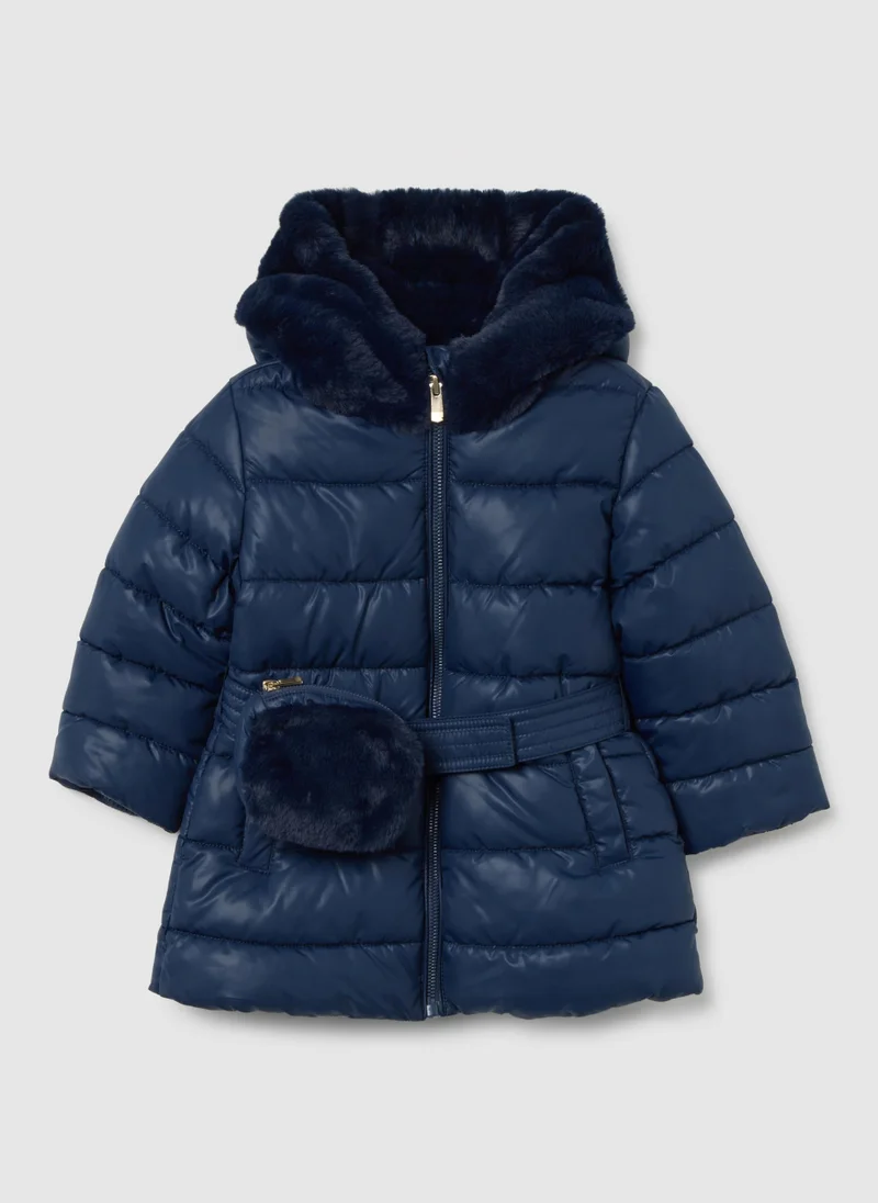 او في اس OVS Blue Padded Regular Fit Girls' Jacket With Hood And Zip